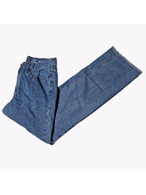 George Jeans Mens Size 30 X 32 Straight Leg Mid Rise Medium Wash Raw Hem Denim